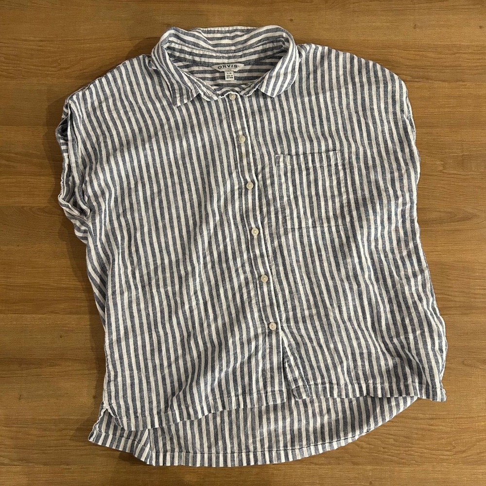 Orvis Classic Collection Striped Linen Sleeveless Button-Up Top Size Women Large